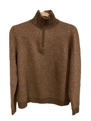 Brooks Brothers 1/4 Zip Extra Fine 100% Lambswool  Sweater Brown Tweed Sz M - Image 1 of 4