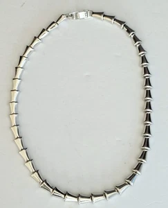 Vintage Signed Geray Interlocking Cones Silver Metal Retro Necklace - Picture 1 of 5