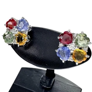 Zafiro multicolor Total 1,27 x 2 quilates diamante Total 0,05 x 2 quilates... - Imagen 1 de 9