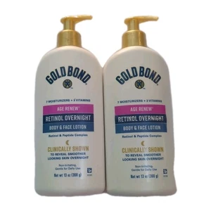 2-Pack NEW Gold Bond Age Renew Retinol Overnight Body & Face Lotion Peptide - Picture 1 of 8