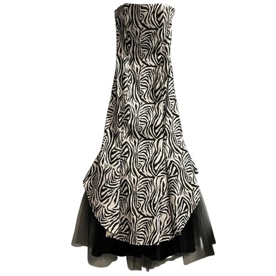 Vintage Jessica McClintock Gunne Sax Y2K Dress 7/8 Zebra Print Mermaid Mesh Maxi - Image 1 of 4