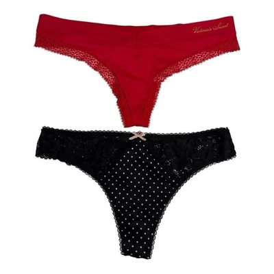 Bragas Victoria Secret negras a lunares y rojas talla M nuevas con etiquetas Foto 1 de 4
