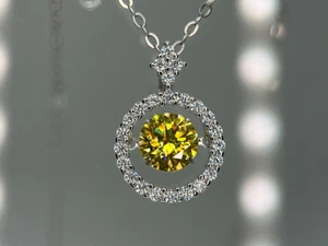 925 STERLING SILVER WHITE GOLD PLATED YELLOW MOISSANITE NECKLACE VVS1 - Picture 1 of 5