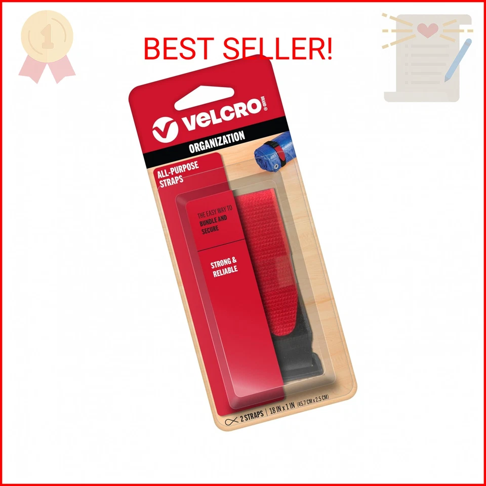 2 Velcro All Purpose Strap 90107 18"L "W Black 2pk Adjustable Bundle Storage