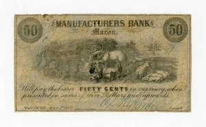 1862 50c The Manufacturers Bank of Macon, GEORGIA Note - CIVIL WAR Era - Picture 1 of 2