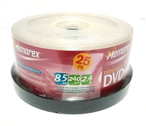 Memorex Double Layer DVD+R DL 8.5GB 240 Min 2.4x - Pack of 25 - Picture 1 of 3