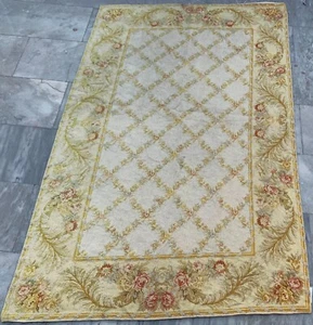 4x6 Vintage French Aubusson Handmade Rug Needlepoint Floral Kilim Rug 172x110 cm - Picture 1 of 12