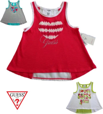 NWT GUESS Little Girls Pink/White/Gray Sleeveless Heart Top(Size 4, 5/6, 6X) NEW - Image 1 of 4