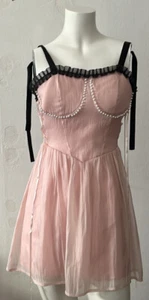 Pink and black chiffon lace mini dress 90s Y2K festival size XS - Picture 1 of 12