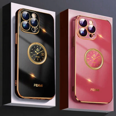 Plating Case For iPhone 16 15 14 13 12 11 Pro Max 16e Magnetic Ring Holder Cover - Image 1 of 4