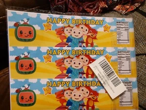 Cocomelon happy Birthday Water Bottle Stickers 24 Count - Picture 1 of 5