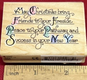 CHRISTMAS FRIENDS PEACE NEW YEAR Stampendous Holidays Quote Wood Rubber Stamp - Picture 1 of 4