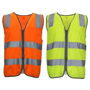 Hi Vis Safety Vest Reflective Tape Zip Up Workwear Pocket Night High Visibility - Picture 1 of 13