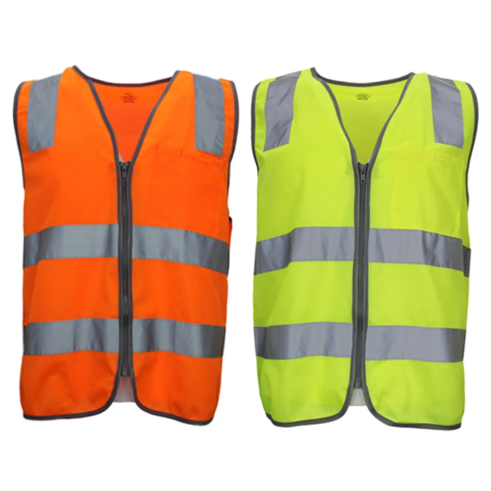 Hi Vis Safety Vest Reflective Tape Zip Up Workwear Pocket Night High Visibility - image 1 of 1