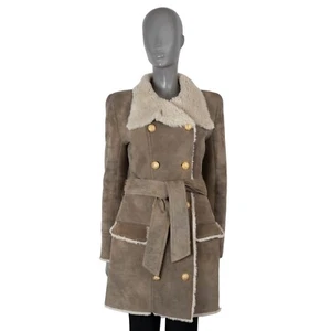 70318 auth BALLMAIN taupe distressed SHEARLING DOUBLE BREASTE Coat Jacket 36 XS - Picture 1 of 9