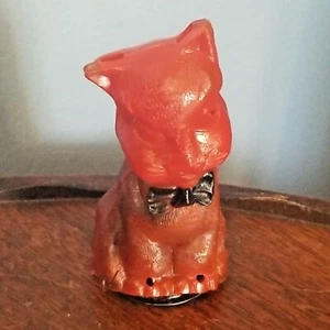 Vintage celluloid RED CAT candy container black bowtie  3" Tall ~ Ray Rohr EST - Picture 1 of 12