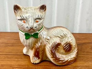 Cute Vintage Orange Eyed Lusterware Ceramic Cat Kitten - Picture 1 of 10