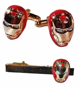  IRON MAN Goldtone/Enamel Metal TIE CLIP & CUFFLINK SET - Picture 1 of 1