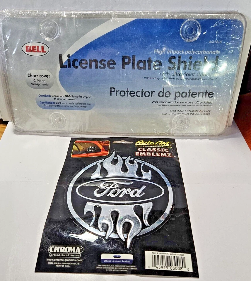 Lote de 2 calcomanías adhesivas Ford llama croma auto arte campana cubierta de matrícula Foto 1 de 4