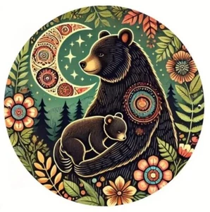 Entzückende Mama Bär mit Jungtier - 8" rundes Blechschild - NEU - Bild 1 von 5