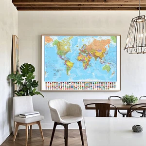 Mural de pared impreso cartel educativo escolar con bandera mapa del mundo A0 A1 A2 - Imagen 1 de 20