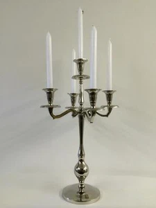 BEAUTIFUL LARGE CANDELABRA NICKEL CHROME FINISH WEDDING CANDLE STICK HOLDERS R2 - Picture 1 of 1