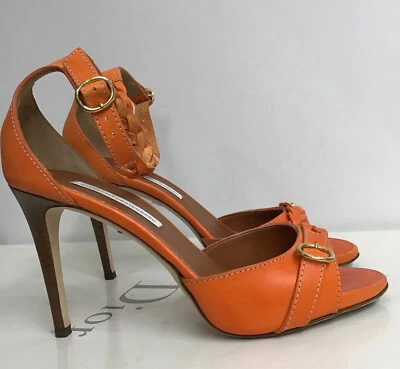 Dvf Naranja Stiletto Correa de Tobillo Zapato Correas Trenzadas Punta Abierta Talla 8 Foto 1 de 4