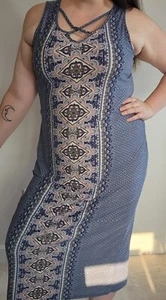 Size 3X Dress Derek Heart Plus Maxi Strappy Sleeveless Long Blue Pattern Stretch - Picture 1 of 8