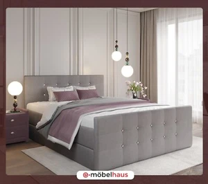 Boxspringbett Schlafzimmerbett Bett 180x200 GRAU Bettkasten + Topper - Bild 1 von 8