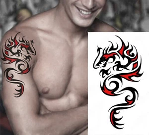 Temporäres Tattoo Drache Tribal Farbe Dragon Wasserfest China Muster Color - Bild 1 von 2