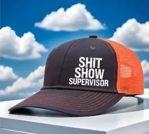 Sh*t Show Supervisor Hat Mesh Trucker Adjustable Snapback Hat Cap Gray/Orange - Picture 1 of 4