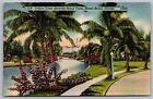 Indian Creek Roney Plaza Miami Beach Florida FL Linen Postcard UNP VTG Unused
