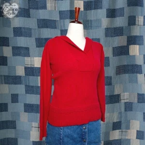 Vintage Y2K RALPH LAUREN Jeans Red Hooded V Neck Pullover Sweater Size M - Picture 1 of 8