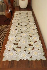 Elegant embroider top quality table runner 4 table furniture piano White Yellow - Picture 1 of 7
