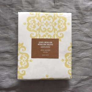 west elm scroll medallion shower curtain cotton canvas 74"  x 72"  yellow Citron - Picture 1 of 3