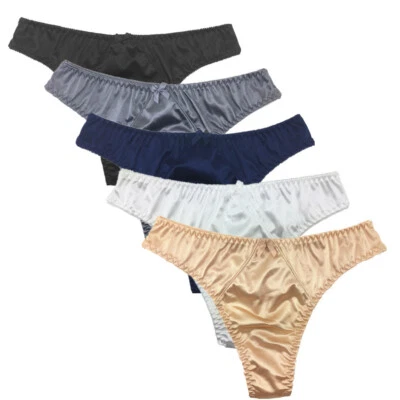 5 Pcs Lot  Womens Sexy Satin Thongs Panties Silky G-string Underwear,S M L XL - Image 1 of 4