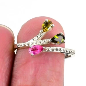 Tourmaline Stone Sterling Silver Elegant Statement Root Chakra Ring Jewelry US 8 - Picture 1 of 8