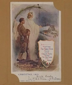 Christmas 1915 Card, Homeland Greeting Xmas Keep The Home Fires Burning - Used - Picture 1 of 4