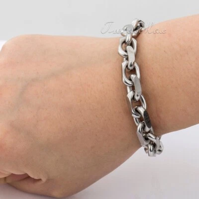 9MM Mens Silver Tone Cable Link Bracelet Chain Stainless Steel T/O Toggle 7"-9" - Image 1 of 4