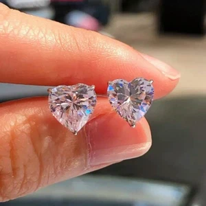 Crystal Heart Earrings Stud 925 Sterling Silver Women Girls Jewellery gifts UK - Picture 1 of 4