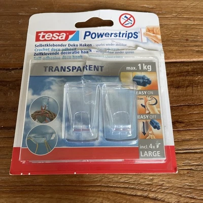 Tesa Powerstrips Selbstklebender Deko Klebehaken Transparent 1kg VOLLSTÄNDIG - Bild 1 von 4