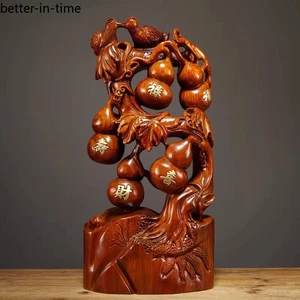 30cm Pear Wood Carving Fortune Longevity Happiness Wealth Gourd Decoration Craft - Picture 1 of 5