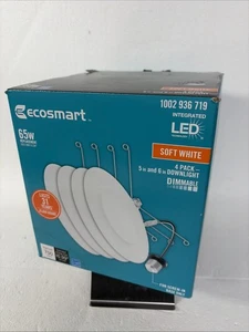 4 Pack EcoSmart 65-Watt Equivalent Soft White 6 in. Recessed Trim Dimmable LED - Picture 1 of 6