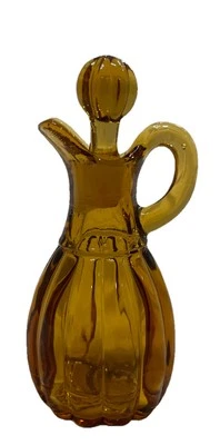 Imperial Glass Ribbed Cruet w/ Original Ball Stopper Amber - Image 1 of 4
