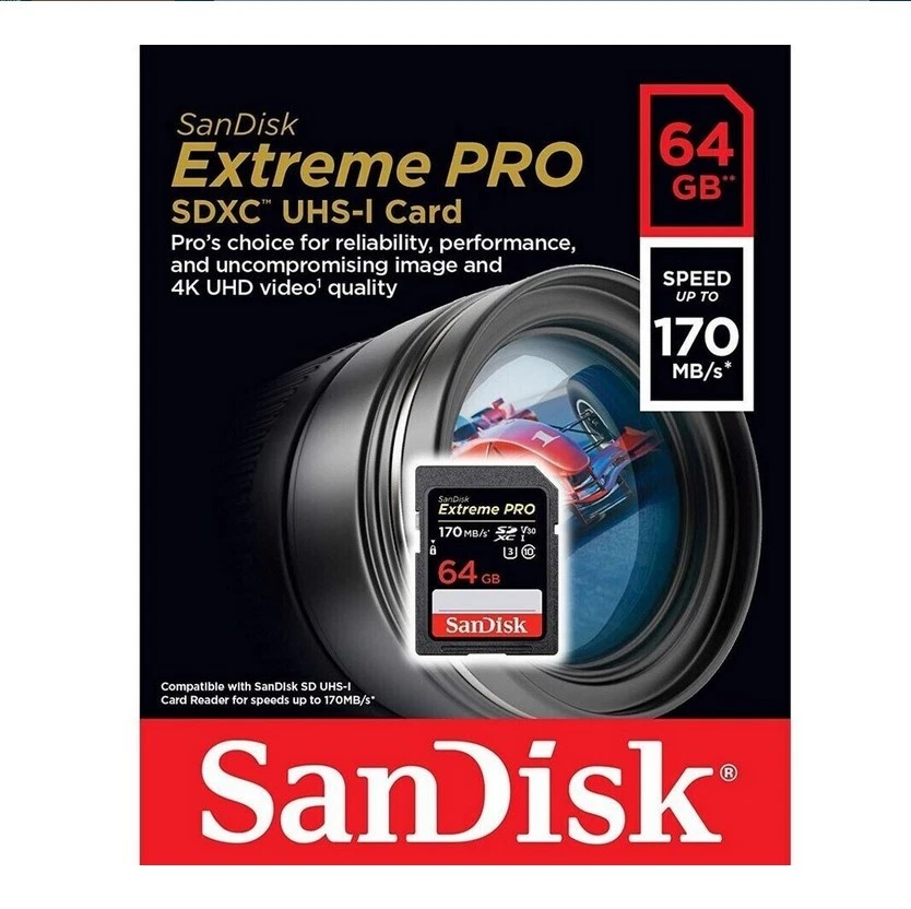 SanDisk Extreme PRO 64GB SDXC UHS-I Speicherkarte mit 170 MB/s, U3, V30, 4K UHD - Bild 1 von 1
