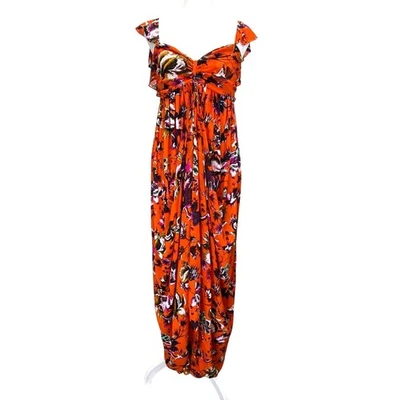 Maxi Vestido Diane Von Furstenberg Celestia Naranja Floral Talla M Malla Acanalada DVF  Foto 1 de 4
