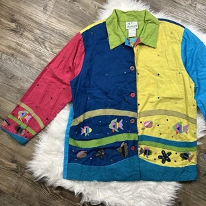 Vintage Quacker Factory Under The Sea Colorful Oversized Shacket - Size Large - Picture 1 of 12