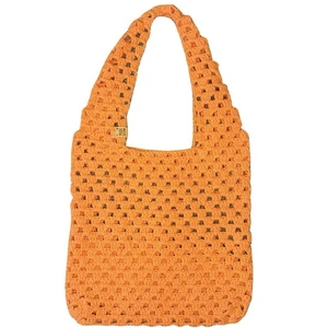 Borsa all'uncinetto Granny Square riutilizzabile, realizzata a mano con filato arancione 100% cotone - Foto 1 di 3