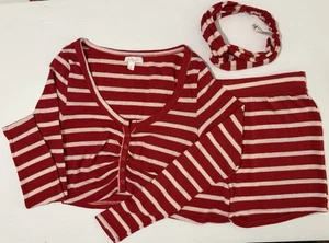 Colsie rot-weiß gestreiftes 3-teiliges Pyjama Set mit Stirnband super weich Gr. S - Bild 1 von 7