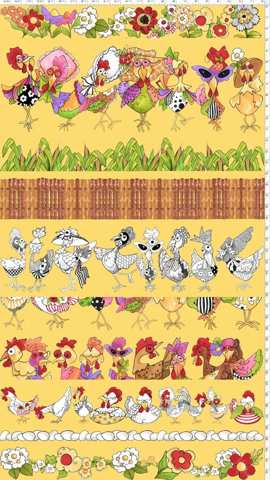 Chicken Chique Chicken Stripe Yellow Cotton Fabric Loralie Harris By The Yard - Image 1 of 1